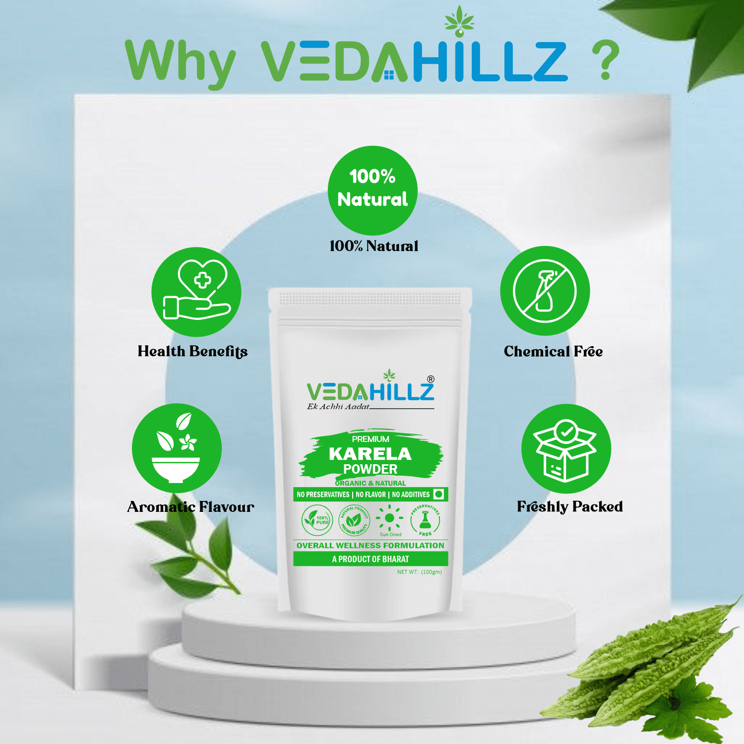 Vedahillz Premium Karela Powder Made from Sun-Dried Natural Karela Fruits